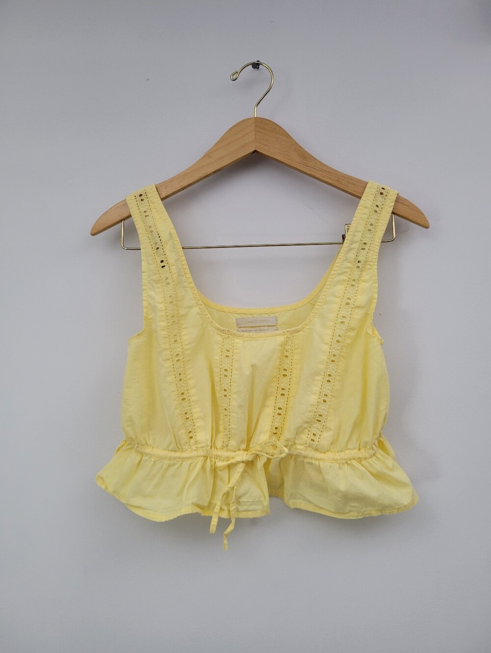 Urban Outfitters Cotton Eyelet Cropped Peplum Top Yellow Sz XS